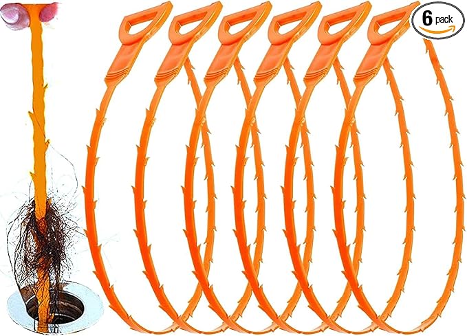 Huryfox Drain Clog Remover Tool- 6 Pack 20 Inch Length Drain Cleaner Sticks for Sink, Pipe and Tub - Plumbing unclogger Tool for Clogged Drains in Shower, Hair Catcher for bathroom, kitchen, Bathtub