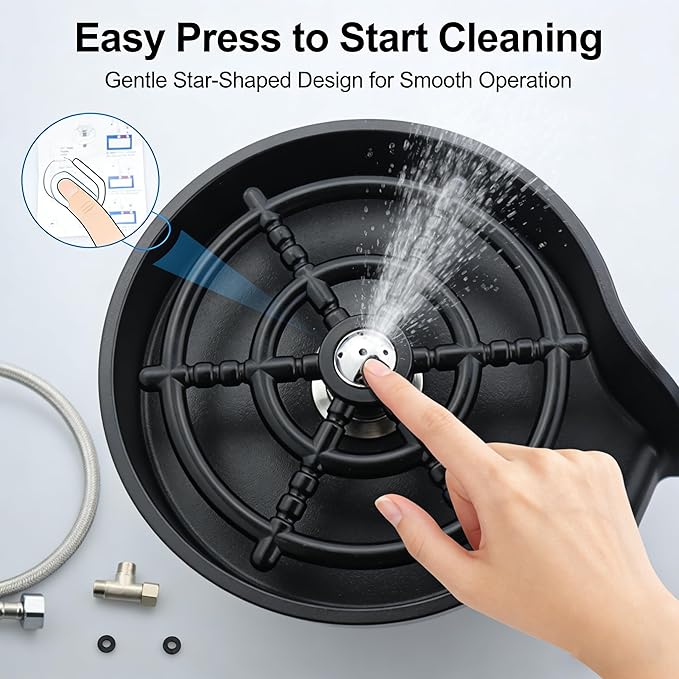 Glass Rinser for Sink, Upgrade Faucet Glass Rinser Head with Tray, High Pressure 360° Rotating Spray Cup Washer Bottle Cleaner, Stainless Steel Bar Sink Accessories for Kitchen Cafe Restaurant