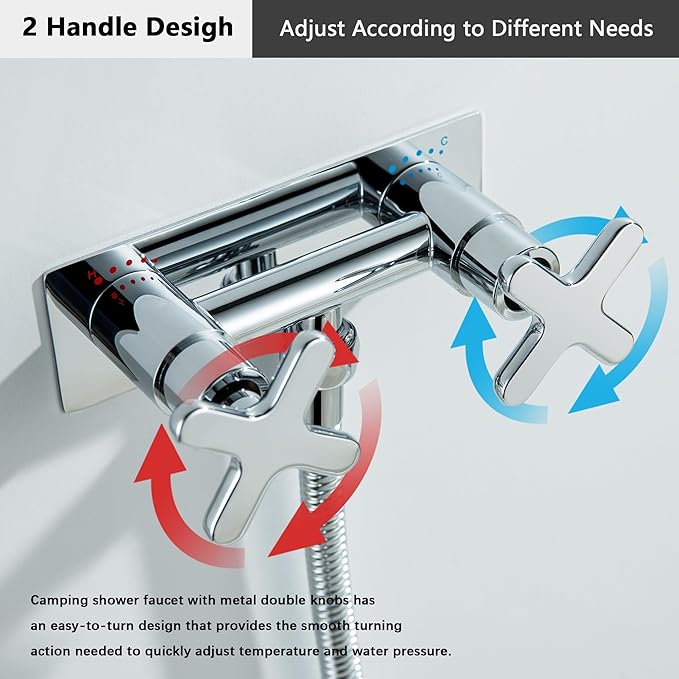 RV Shower Faucet, Chrome Metal Camper Shower Faucet Replacement, 4" RV Outdoor Shower with Filter Handheld for Travel Trailer, Camper, Motorhome