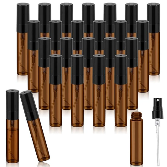 Zhehao 100 Pcs Mini Spray Bottles 5 ml Clear Glass Perfume Bottles Refillable Fine Mist Perfume Atomizer Portable Empty Sample Containers for Cleaning, Essential Oils, Travel (Amber)