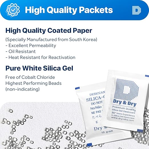 Dry & Dry 10 Gram [30 Packets] Silica Gel Packets Silica Gel Desiccants, Silica Gel Packs - Rechargeable (Food Safe) Silica Gel Packets, Silica Packets