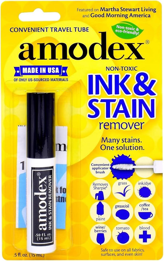 Amodex Ink & Stain Remover Traveler 0.5oz Bottle with Built-in Brush