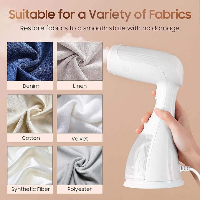 Portable Handheld Steamer for Clothes - 1350W Hand Held Clothes Steamer 15S Fast Heat-up, Heat-Resistant Steam Iron Remove Wrinkles for All Fabrics, 300ml Tank for Travel/Hotel