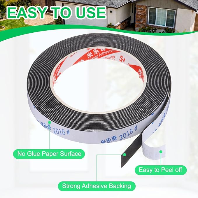 PATIKIL 3Roll Sponge Rubber Foam Tape, 5/8" W x 5/64" t x 16.4ft l Self-Adhesive Foam Insulation Tape Weather Stripping for Window Door Soundproofing Weatherstrip AC Seal Strip, Black
