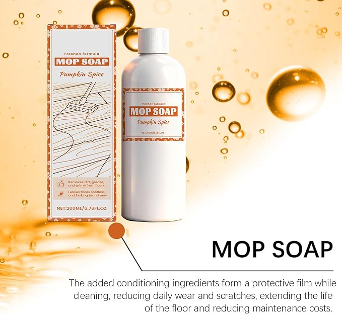 Pumpkin Spice Mop Soap, Floor Cleaner for Mopping, Brazilian Waves Mop Soap, Fall Scent Floor Cleaner, Multisurface Bathroom & Kitchen Mops Soaps, Concentrated Formula, for Wood and Tile (2)