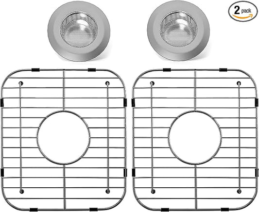 Sink Protectors for Kitchen Sink 13" x 11-5/8", 304 Stainless Steel Sink Grid protectors for Kitchen Sink with Certer Drain Hole, Metal Protector for Sink with Sink Strainers (Center Drain)