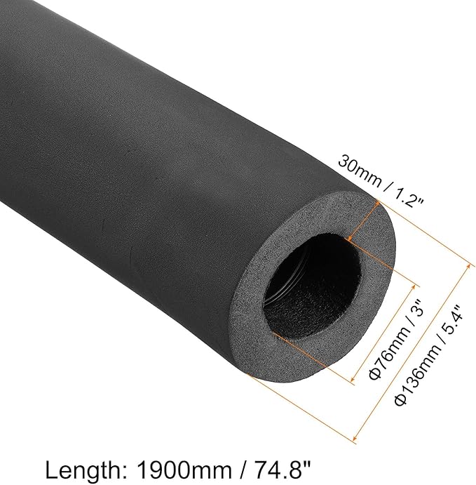 PATIKIL 74.8" L x 3" ID x 1.2" T Pipe Insulation Foam Tube, Water Pipe Insulation Tubing Heat Preservation for Plumbing Water AC Pipe Sprinkler Spigot, Black