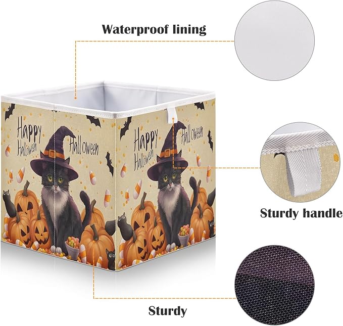 Bolaz A Stylish Cat in A Witch Hat Surrounded by Pumpkins Closet Organizers Storage Cubes Storage Bins Shelf Baskets Containers for Home Room Office,Rectangle