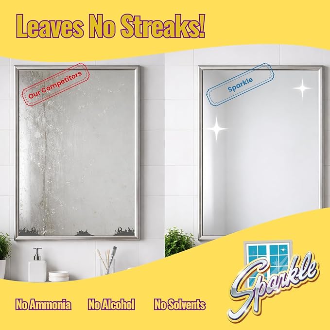 Sparkle Glass Cleaner 1 Spray Bottle 33.8 And 1 Refill 33.8, Ammonia-Free Original Formula Heavy Duty Glass Cleaner, Leaves No Streaks (67.6 Fl Oz,Pack of 6)