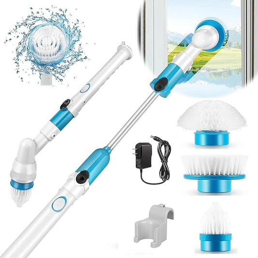Electric Spin Scrubber,Cordless Power Tub and Tile Scrubber,3 Replaceable Plastic Cleaner Scrubber Brush Head,45-Inch Extension Arm Ideal for Tub,Tile,Floor,Toilet,Grout,Baseboard Cleaning Tool