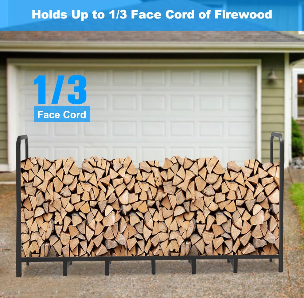 8ft Firewood Rack Holder, Adjustable Heavy Duty Fire Log - Image 4