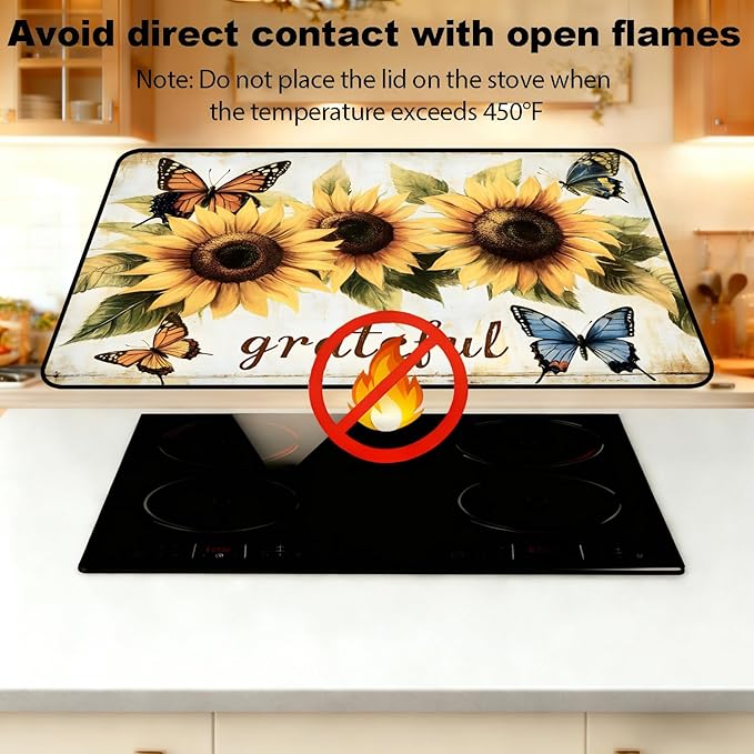 Glass Stove Top Covers for Electric Stove, Heat Resistant Counter Protector Mat, Non Slip Waterproof Surface Cover for Kitchen Counter and Cooktop (Sunflower Blessed, 28"L x 20"W)
