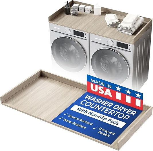 OfficeSimpli Large Washer Dryer Countertop 30 x 58 - Made in USA - Laundry Countertop Over Washer and Dryer, Laundry Room Countertop Organization Solution with Non-Slip Pads, Rustic Oak