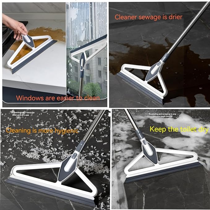 Hands-Free Self Wringing Cleaning Flat Mop - Microfiber with 6 x Washable Pads,,Floor Scrub Brush，Floor Squeegee (1 Mop+6 Microfiber Pads +1 Brush+1 Glass Wiper)