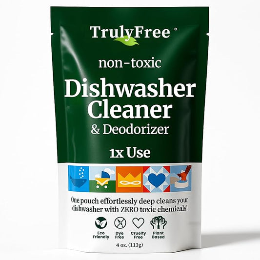 Truly Free Natural Dishwasher Cleaner - Dish Washer Machine Descaler, Fights Grease & Limescale, Hard Water Stain Remover, Smell Eliminator for Clean Dishwashers - Lemon Fresh Scent, 4 oz (Pack of 1)