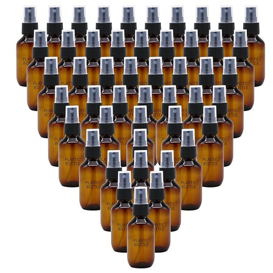 SYNTECSO 96 Pack 2oz Amber Plastic Spray Bottles, Fine Mist Spray Bottles for Essential Oils, Water Spray Bottle for Hair Plant & Cleaning Solution