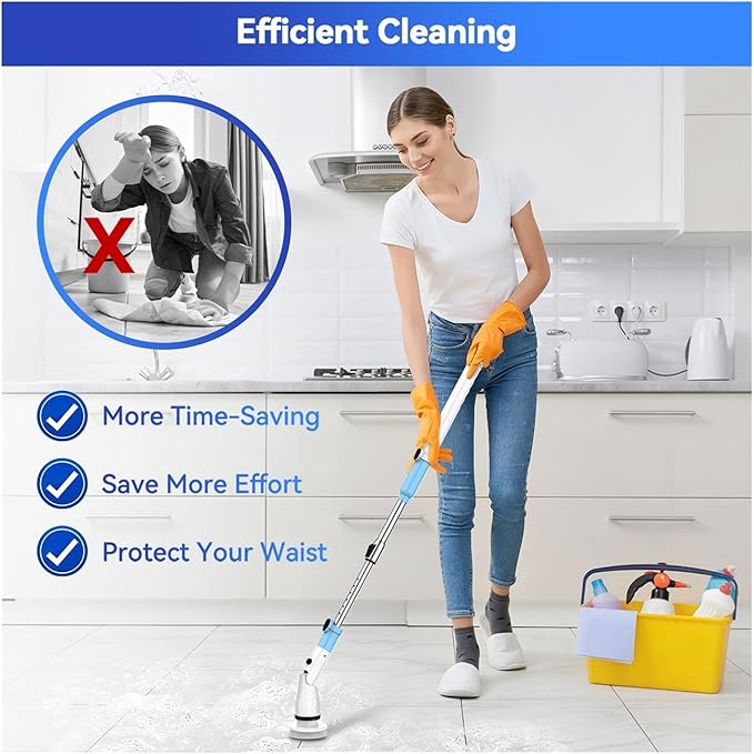Compatible with TASVAC Electric Spin Scrubber,Cordless Cleaning Brush with 5 Replaceable Heads, Powerful Scrubbing for Bathroom, Tub, Tile, Floor, Kitchen(Black,EU)