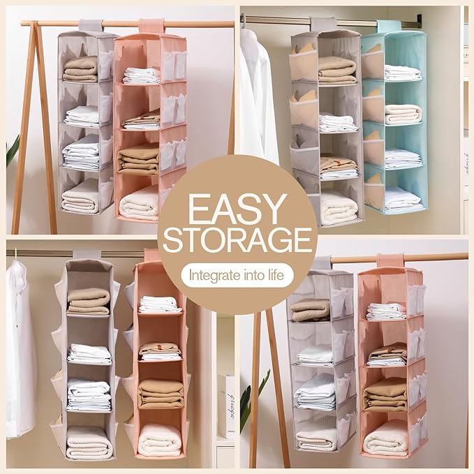 Hanging Closet Organizer, 4-Section Storage Shelves, Oxford Cloth with Mesh Pockets, (Gray, 3 Section)