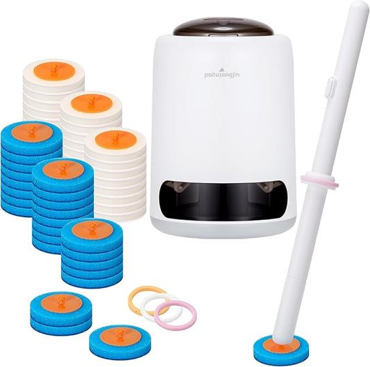PeiTuShangJin Disposable Toilet Brush, Auto-Ejecting, Includes 48 Enhanced Refills (24 Ocean, 24 Natural), Plus 3 Air-Purifying Scented Rings (Ocean, Rose, Lemon) 360° Dead-Angle-Free Cleaning