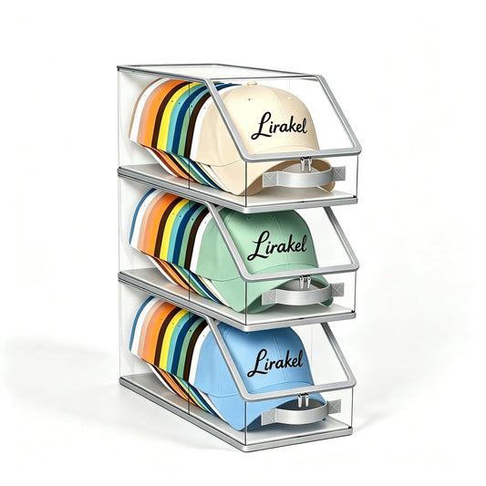 3 Pack Stackable Hat Storage Box for Baseball Caps, Clear - Image 1