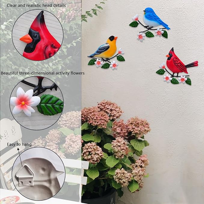 Metal Bird Wall Art Decor 3D Outdoor Sculpture Outdoor Hanging Decor Metal Wall Decor Suitable for Gardens Fence Patio Living Room Bedroom Yard Decor.