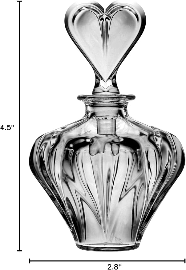 Barski Crystal - Glass - Perfume Bottle -For Perfume - Esssential oil- Cosmetic - Empty Refillable Bottle - with Heart Shaped Stopper - 4.5" H - Made in Europe
