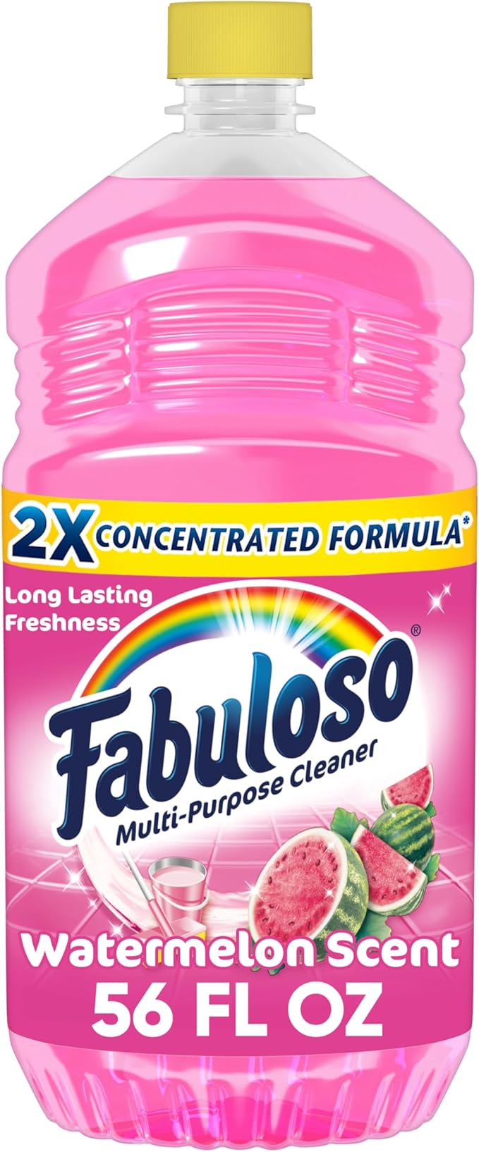 Fabuloso Multi-Purpose Cleaner and Floor Cleaner, 2X Concentrated Formula, Long-Lasting Freshness, Watermelon Scent, 56 fluid ounces