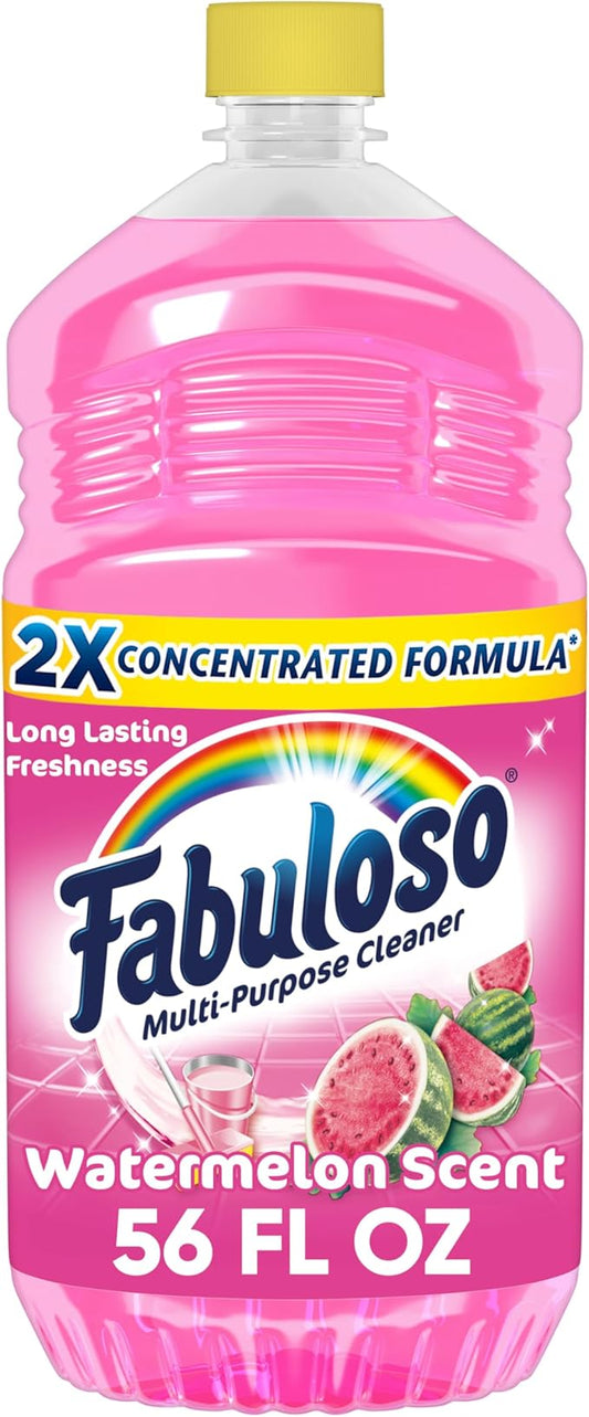 Fabuloso Multi-Purpose Cleaner and Floor Cleaner, 2X Concentrated Formula, Long-Lasting Freshness, Watermelon Scent, 56 fluid ounces