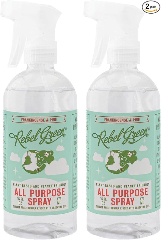 Rebel Green Natural All-Purpose Cleaning Spray - Plant-Derived Multi-Surface Cleaner with Essential Oils for Kitchen, Bath, Countertops and More - Frankincense - 16 oz - 2 Pack
