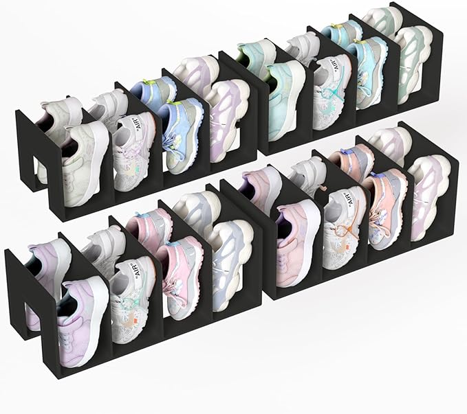 Kids Shoe Rack - 4 Pack Shoe Organizer for Toddlers & Children, Space-Saving Nursery Shoe Storage Shelf, Small Baby Shoes Display Rack for Closet/Entryway, for Desk File Book Organizer(Black)