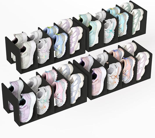 Kids Shoe Rack - 4 Pack Shoe Organizer for Toddlers & Children, Space-Saving Nursery Shoe Storage Shelf, Small Baby Shoes Display Rack for Closet/Entryway, for Desk File Book Organizer(Black)