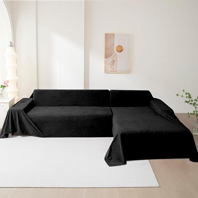 MEETSKY Couch Cover Washable for 2 Cushion Sofa, Cat Scratch Proof Furniture Protector Love Seat L Shape Couch Covers Soft Sectional Sofa Cover for Dogs Pets, 71" x 118", Black