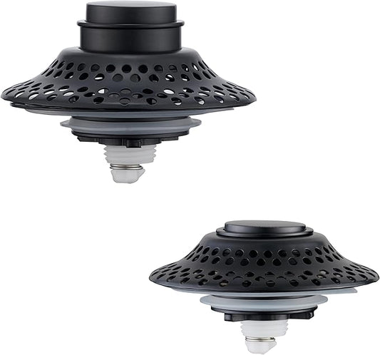 2 Pack Universal Bathtub Drain Stopper with Removable Hair Catcher, 3-in-1 Pop-up Drain Plug Fits 1.38 to 2.1 Inch Holes, Upgrade Shower Drain Cover with Stainless Steel Filter