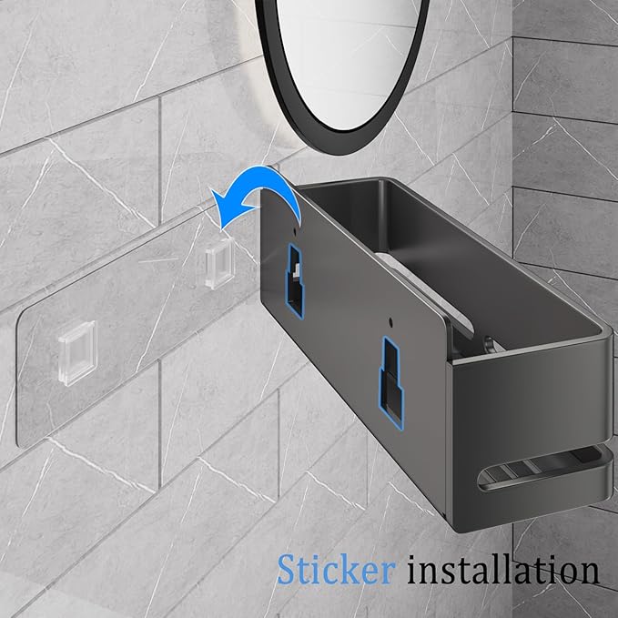 Bathroom Shower Caddy (5-Piece Set Storage Rack), Wall-Mounted Shelf with soap Dish and Toothbrush Holder, no Drilling Required, Ideal for Bathroom Storage and Also Suitable for Kitchen (Grey)