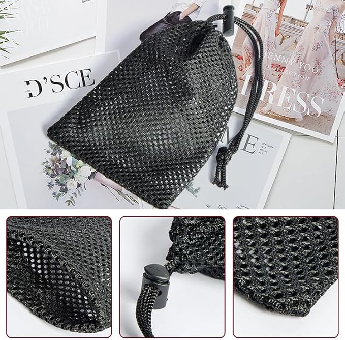 Mesh Bag, Small Nylon Mesh Drawstring Bag with Cord Lock, Black, 3 Pcs,3.9x5.9 Inch for Travel Stuff Bags, Cleansing Supplies