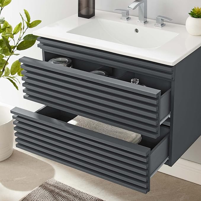 Modway Render 30" Wall-Mount Bathroom Vanity in Gray White