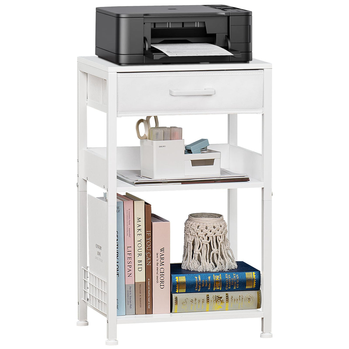 Lerliuo Printer Stand with Storage, 3-Tier Printer Table,White - Image 1