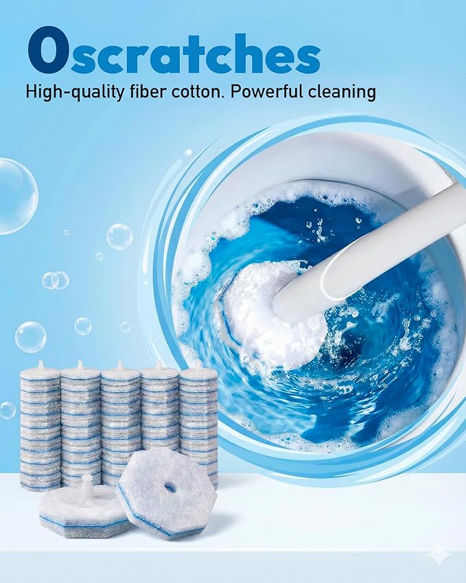Disposable Toilet Wand Refill Compatible with Clorox Toilet Brush, 60 Count Disposable Heads for Deep Cleaning