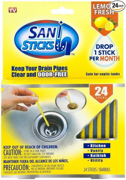 24-Pack, As Seen on TV - Cleaning and Sanitation Sticks l Water Flowing and Pipes Odor-Free (Lemon Scent)