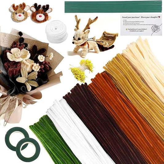 620 Pieces Pipe Cleaners Craft Set, 600 Pcs Brown Chenille Stems with 20 Pcs Flower Stems, Craft Supplies Bulk for DIY Art and Craft Projects Creative Gift Wrapping Party Decorations(Brown Series)
