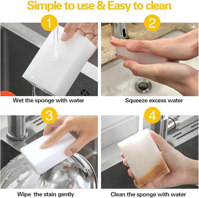 100 Pack Magic Sponge Eraser, Melamine Sponges Foam Pads in Bulk, Multi-Functional Household Cleaning Sponges for Kitchen, Furniture, Bathtub, Bathroom, Wall Cleaner, Shoes Cleaning