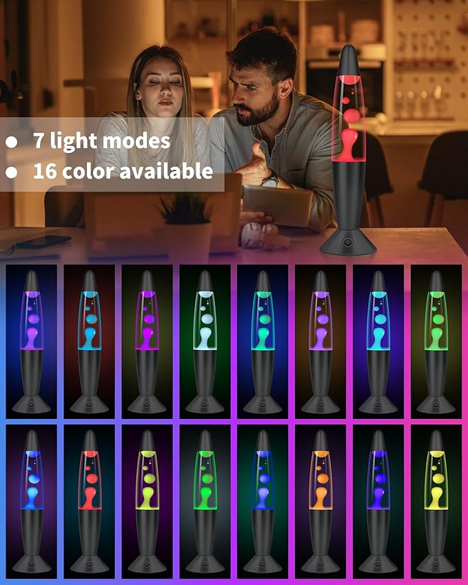 Color Changing Large Liquid Motion Lamps: 17 Colors LED Black Night Light for Adults with Remote & Timer, Smart Ambient Mood Lighting for Bedroom Office, Cool Christmas Birthday Gifts, 16 Inch