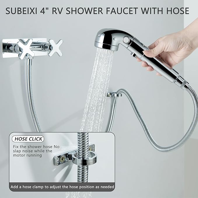 RV Shower Faucet, Chrome Metal Camper Shower Faucet Replacement, 4" RV Outdoor Shower with Filter Handheld for Travel Trailer, Camper, Motorhome