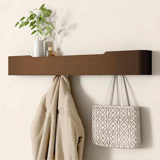 Coat Rack Wall Mount Entryway Organizer Modern Key Holder Wall Mount with Wooden Shelf Entryway Hooks for Bedroom Kitchen Hallway Bathroom for Hanging Coats Hats Dog Leashes Bags Towels