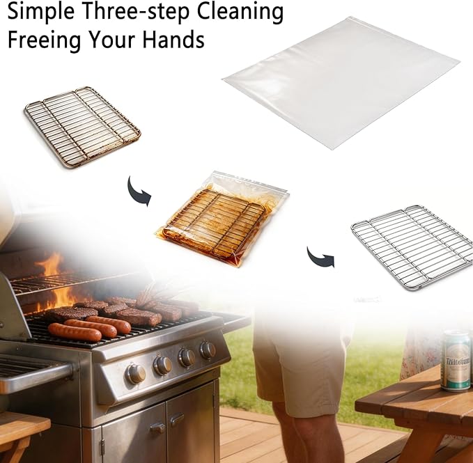 6-Pack Heavy Duty No-Scrub Oven Rack Cleaning Bags with Included Disposable Gloves, Reusable Leak-Resistant PE Soaking Bags for Grill Grates, BBQ & Removable Metal Racks - No Cleaner Included