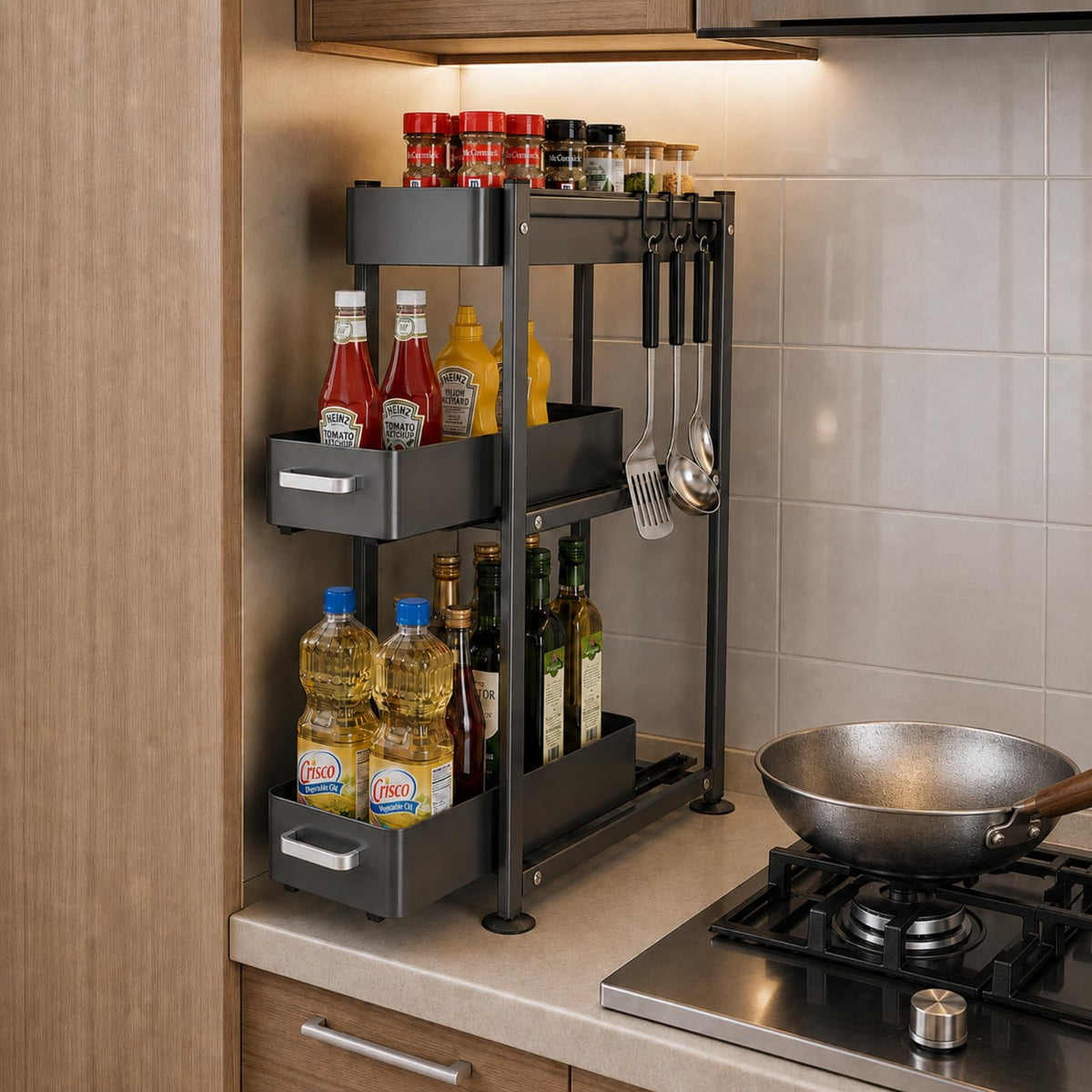 3-Tier Countertop Organizer, Pull Out Spice Rack - Image 1