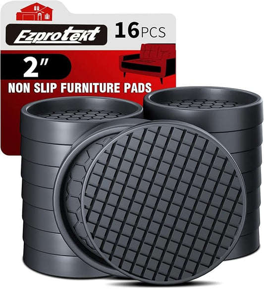 Ezprotekt Non Slip Furniture Pads, 16 Pcs 2" Anti Slip Rubber Caster Cups, Anti Skid Furniture Coasters for Hardwood Floors, No Slide Furniture Gripper, Furniture Stoppers to Prevent Sliding (Black)