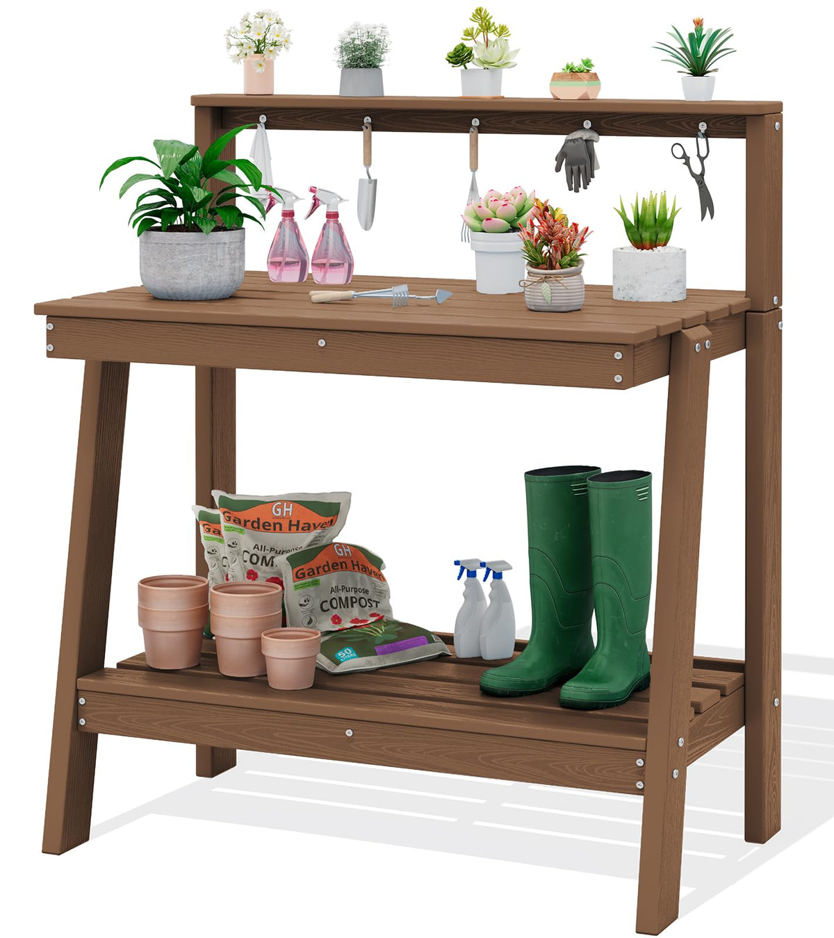 SERWALL 3-Tier Outdoor Potting Bench with Storage,Gardening Table - Image 1
