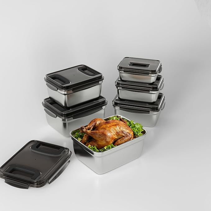 food prep stainless steel containers, turkey container, freezer safe, oven safe, suitable for open flame and induction stove, ideal for pickling kimchi（9500ML/335OZ）