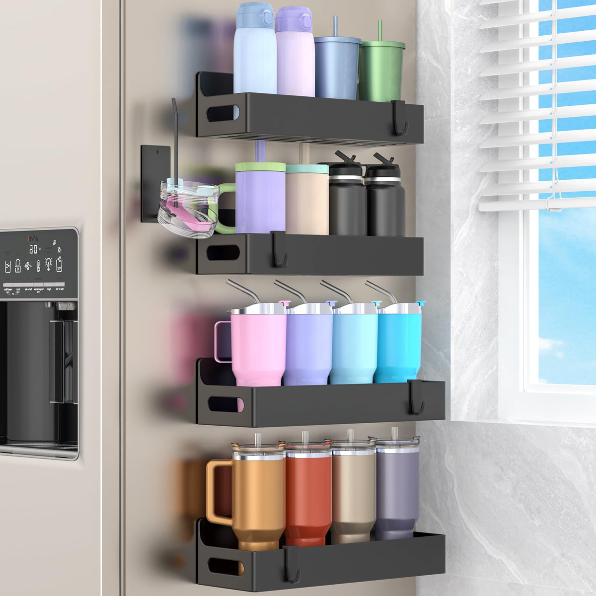 HuggieGems Magnetic Water Bottle Holder for Fridge Black, 4 Pack - Image 1